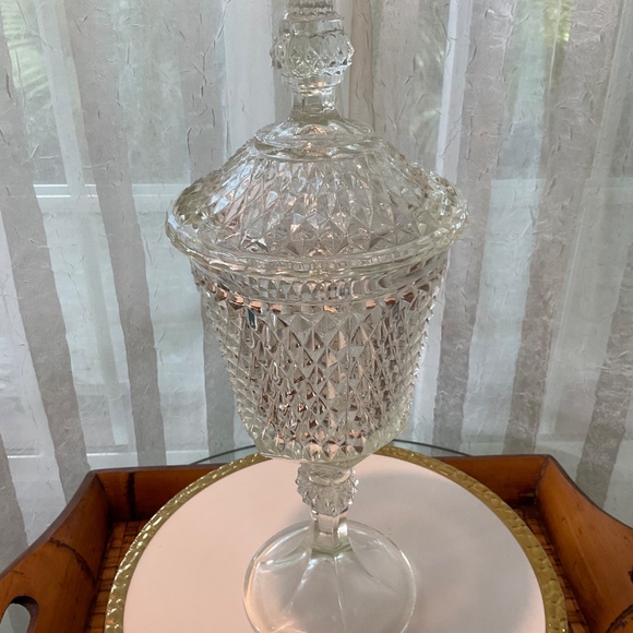 Vintage Large 15-1/2” Indiana Glass Tiara Diamond Point Apothecary Jar - Picture 2 of 13